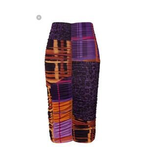 Fuzzi Purple Gold Ruched Stretchy Style Skirt Size Medium